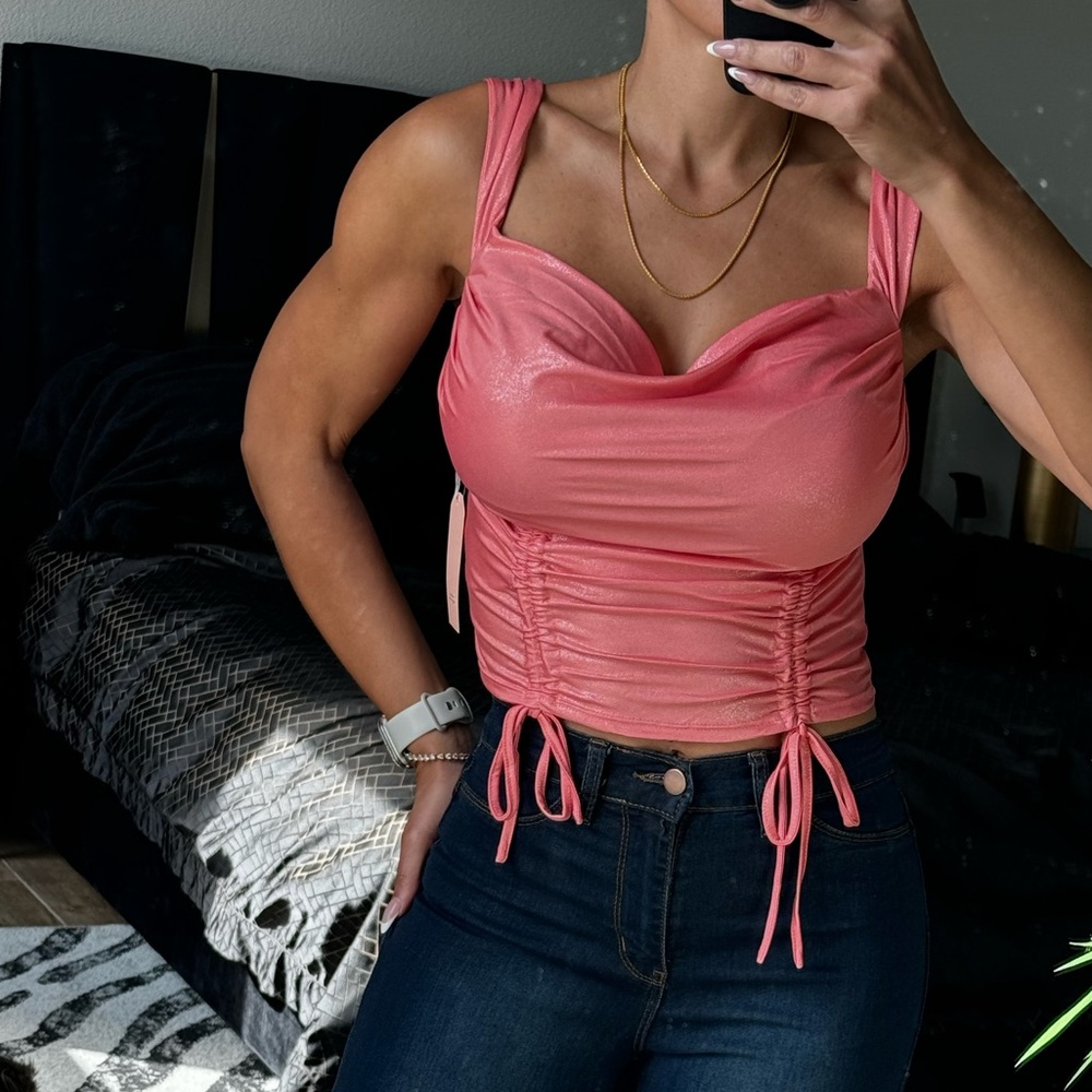 Pink Ruched Cowl Neck Camisole Top by